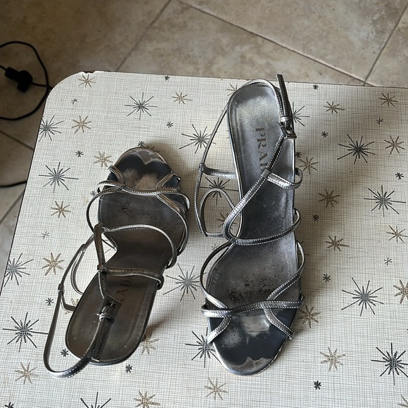 PRADA Silver Stiletto Sandals Size 37 italian Made in Italy - Picture 10 of 10